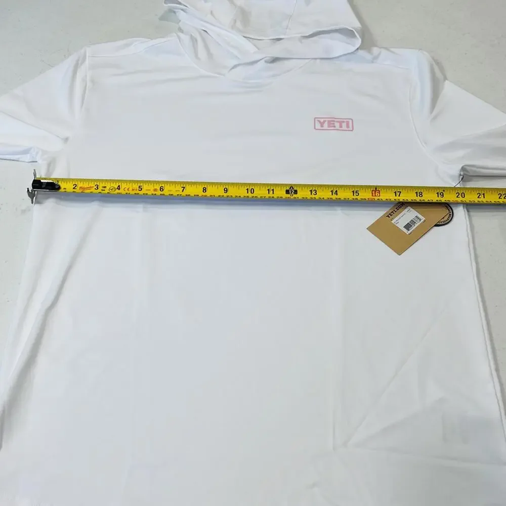 Yeti Hooded Long Sleeve Sunshirt Womens White Pink Logo Large NWT - Picture 4 of 6